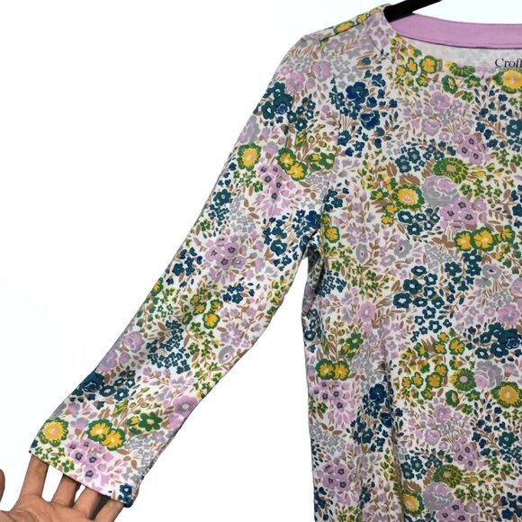 Croft & Barrow Violet Green Floral Boat Neck 3/4 Sleeve Top S - Picture 4 of 5